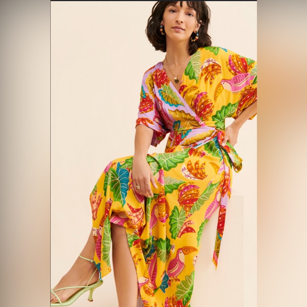 💛FARM RIO💜mixed beaks & bananas maxi wrap dress in lilac